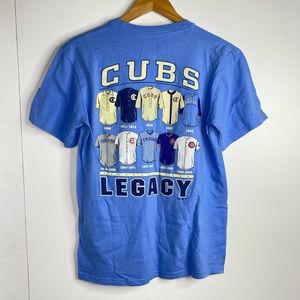 Majestic Medium Blue Chicago Cubs Short Sleeve Baseball History Shirt Top